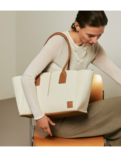 Grand sac cabas Elena en toile coton et cuir grainé