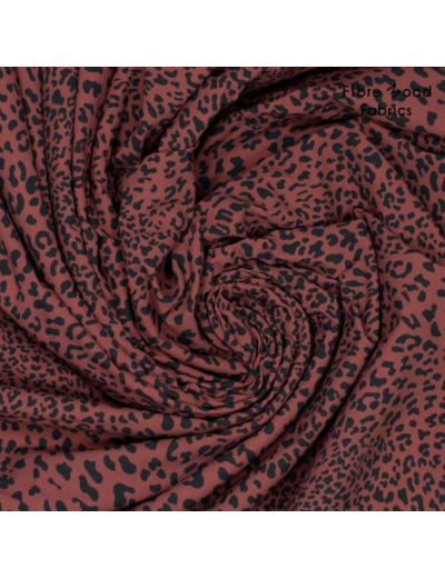 Fibre Mood - Tissu Nylon Déperlant pour Vêtements de Sport et Plein Air "Juno" - Motif Léopard sur le Fond Rouille