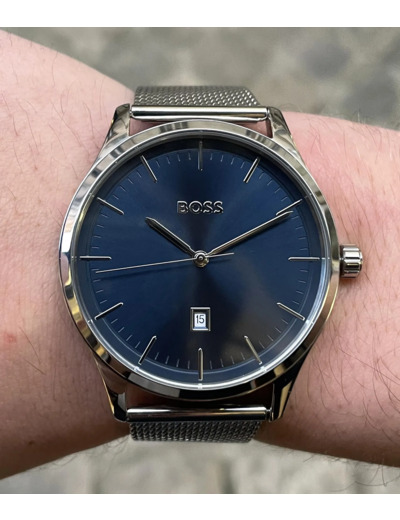 Montre BOSS Business homme bracelet maille milanaise acier gris