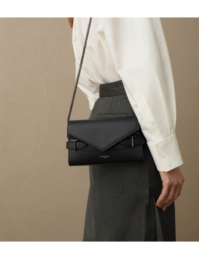 Sac pochette avec bandoulière double rabat Emilie en cuir grainé