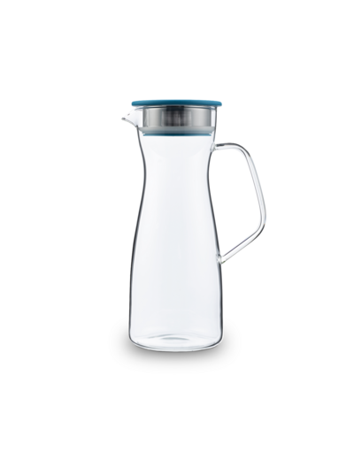 T.TOTEM Carafe à thé glacé 1,1L en verre avec filtre et couvercle turquoise