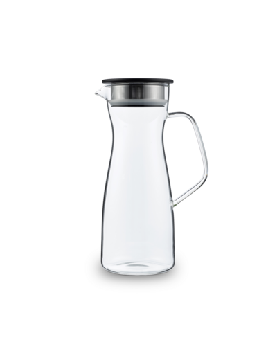 T.TOTEM Carafe à thé glacé 1,1L en verre avec filtre et couvercle noir