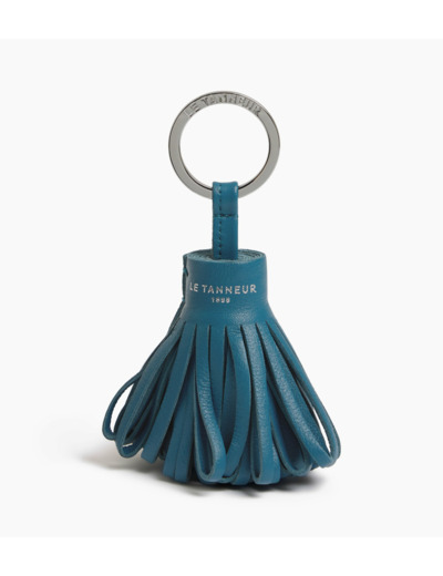 Porte clés pompons en cuir lisse