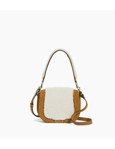 Sac bandoulière moyen modèle Ella en cuir suède et peau lainée