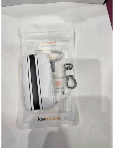 Étui à clés de voiture kwmobile pour clé de voiture Renault Smartkey à 4 boutons (Keyless Go) - Étui en similicuir noir / blanc - Motif rayures rallye