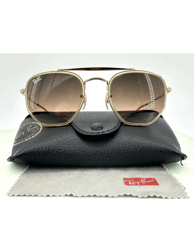 Lunettes de soleil Ray-Ban RB3648-M The Marshal II monture en métal doré et verres morron dégradé