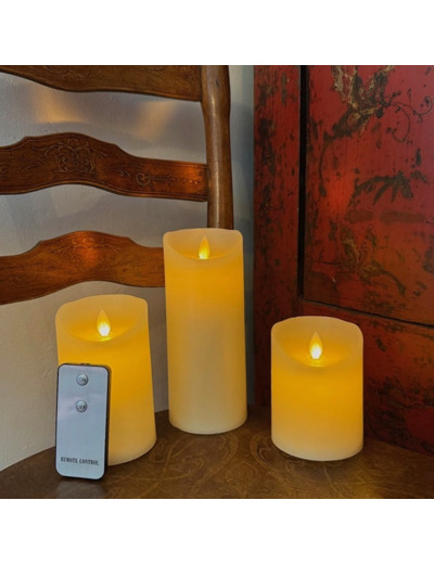 Coffret de 3 bougies Led en cire avec télécommande