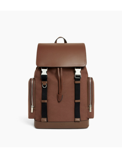 Sac à dos à rabat Maurice en toile coton et cuir lisse