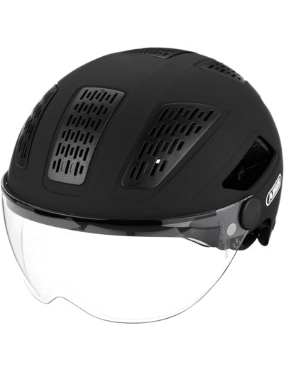 ABUS Hyban 2.0 ACE Casque de vélo de Ville Robuste avec visière, lumière et Coque Rigide en ABS pour la Vie Quotidienne pour Homme et Femme Noir (velours). M