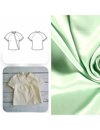 Christine Charles – Kit Couture Top Raglan Ismérie Crêpe Satin Viscose Uni Couleur Vert Menthe