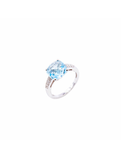 Bague Cesare Pompanon Poppy Blue petit modèle en or blanc, topaze bleue et diamants