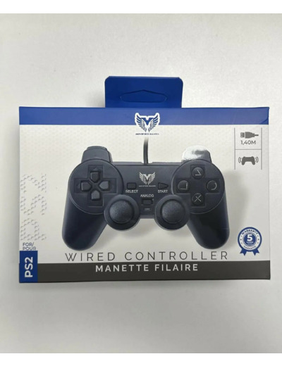 Manette type Dualshock pour PS2 - MOVETECK GAMER - 1,4m - Noire