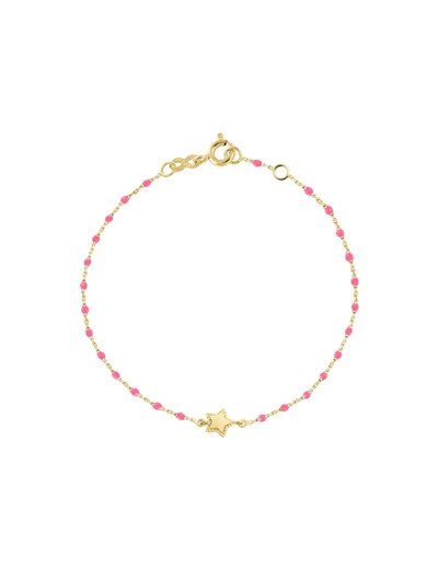 Bracelet Gigi Clozeau Etoile en or jaune et résine rose fluo, taille 17cm