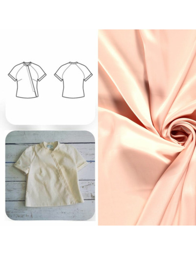 Christine Charles – Kit Couture Top Raglan Ismérie Crêpe Satin Uni Couleur Rose Saumon