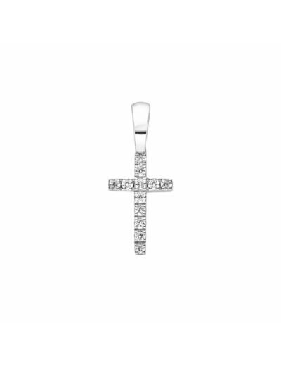 Pendentif Arthus Bertrand Croix Fil Carré - hauteur 10 mm Or blanc & Diamants (HSI 0.072ct)