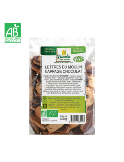 Biscuits Les Lettres du Moulin nappage chocolat - 100g