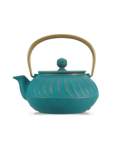 IWACHU Théière fonte 0,65L Nami turquoise dorée Anse dorée