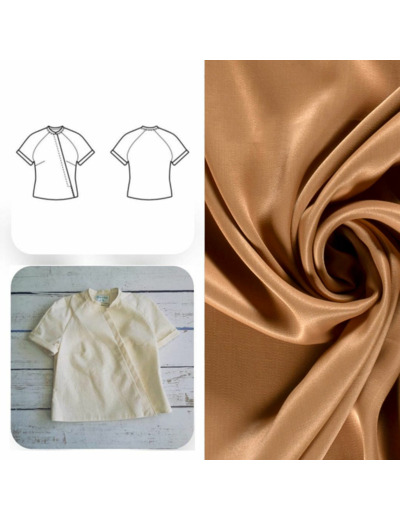 Christine Charles – Kit Couture Top Raglan Ismérie Crêpe Satin Viscose Uni Couleur Caramel