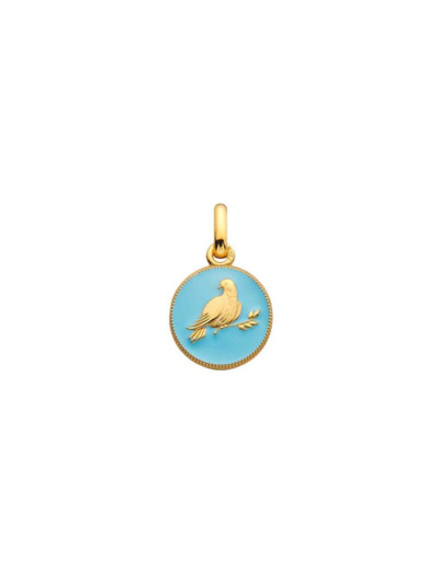 Médaille Arthus Bertrand Ma Mini Médaille Colombe en or jaune et laque bleu ciel, 10 mm