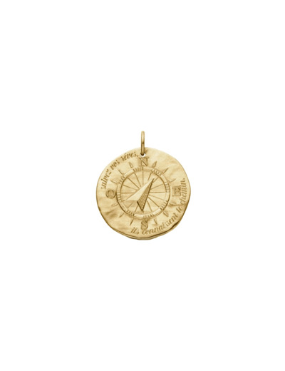 Médaille Arthus Bertrand La Boussole grand modèle en or jaune sablé, 23mm