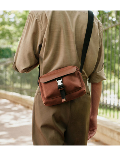 Petit sac bandoulière Maurice en toile coton et cuir lisse