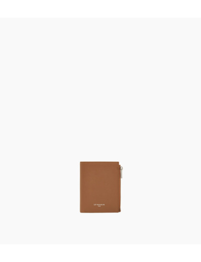Petit portefeuille vertical zippé Lucien en cuir grainé