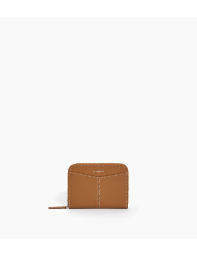 Porte monnaie zippé avec porte cartes amovible Charlotte en cuir lisse