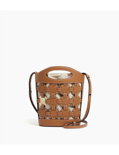 Petit sac seau Le Potier en toile coton et cuir lisse