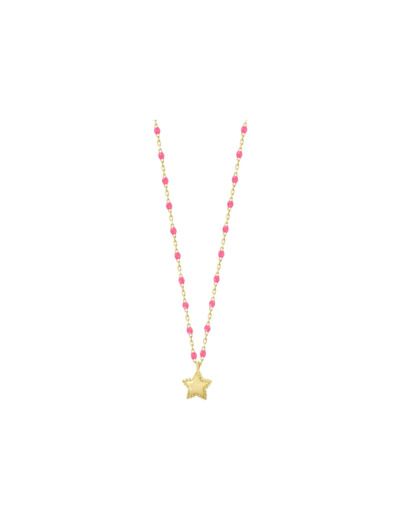 Collier Gigi Clozeau Etoile en or jaune et résine rose fluo, taille 40cm