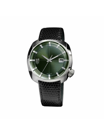 Montre March Lab AM1 Evergreen Electric - Bracelet cuir noir façon lézard