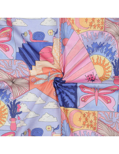 Nerida Hansen - Popeline de Coton Fine Impression Digitale "Little Creatures" Bleu
