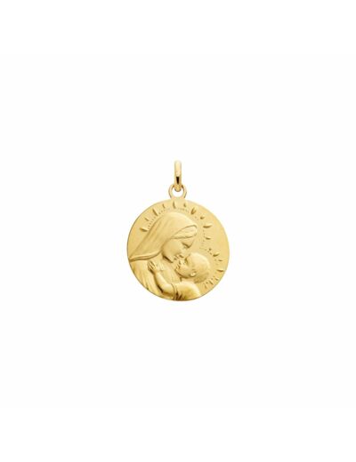 Médaille Arthus Bertrand Vierge à l'enfant perlée en or jaune sablée