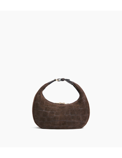 Petit sac hobo Juliette en cuir refente de velours embossé crocodile