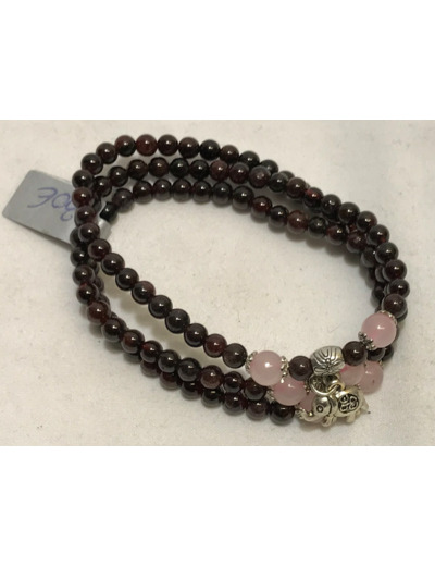 Bracelet 3 rang Grenat rouge et quartz rose