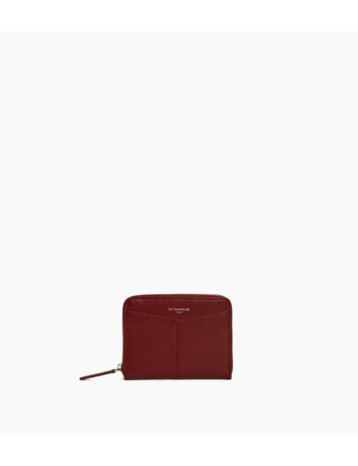 Porte monnaie zippé avec porte cartes amovible Charlotte en cuir lisse