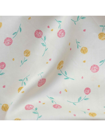 Lise Tailor - Tissu Satin de Coton Imprimé Fleurs "Flore" sur le Fond Creme