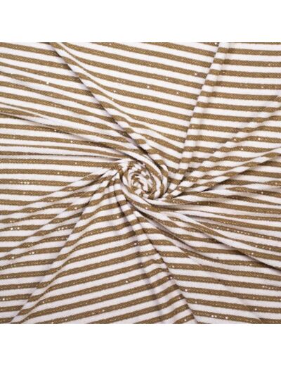 Sélection Coup de coudre - Tissu Jersey de Polyester à Motif Grosses Rayures Marinières Jaune Ocre sur le Fond Blanc
