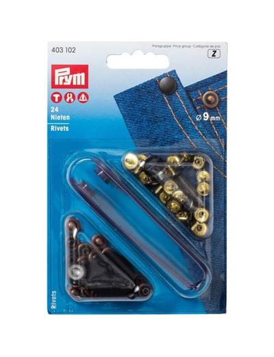 Prym - Boite 24 Rivets Coloris Bronze et Cuivre avec Outil de Pose (9 mm)