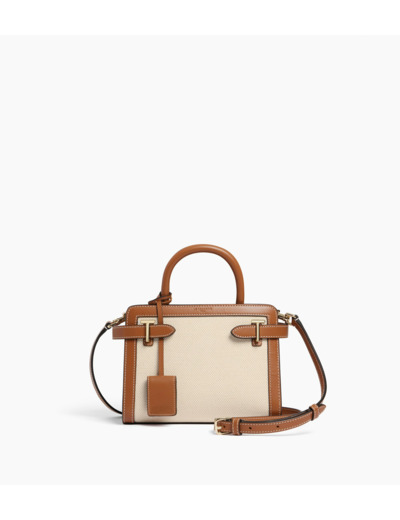 Petit sac à main Emilie en toile coton et cuir lisse