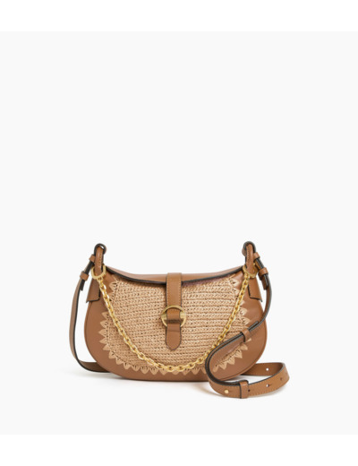 Petit sac bandoulière Pia effet raphia et cuir lisse