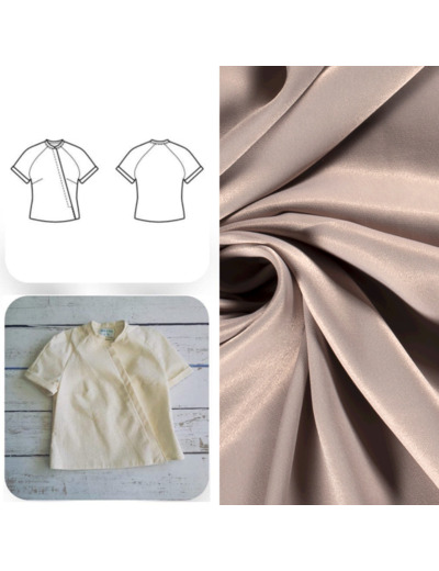 Christine Charles – Kit Couture Top Raglan Ismérie Crêpe Satin Viscose Uni Couleur Sable