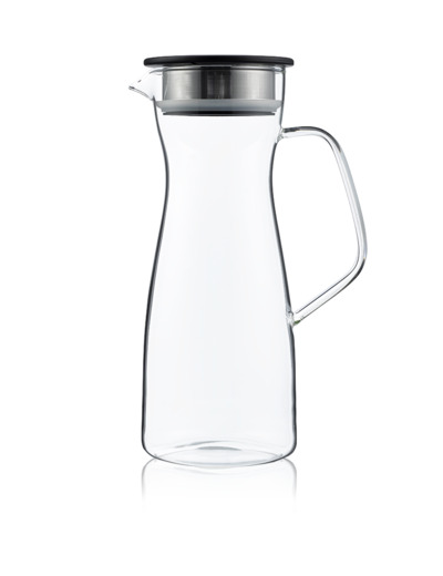 T.TOTEM Carafe à thé glacé 1,1L en verre avec filtre et couvercle noir