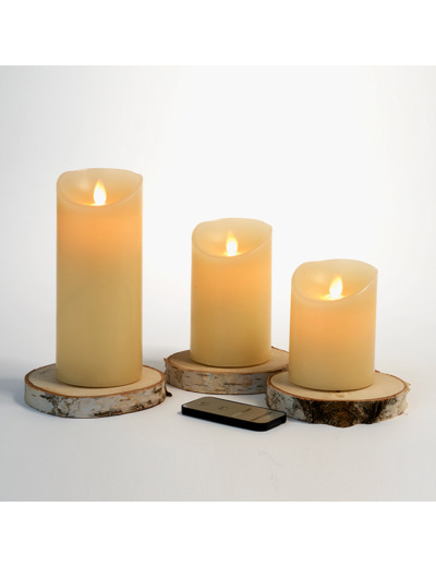 Coffret de 3 bougies Led en cire avec télécommande