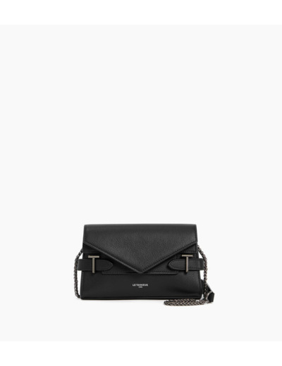 Sac pochette avec bandoulière double rabat Emilie en cuir grainé