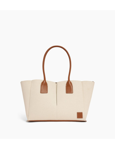 Grand sac cabas Elena en toile coton et cuir grainé