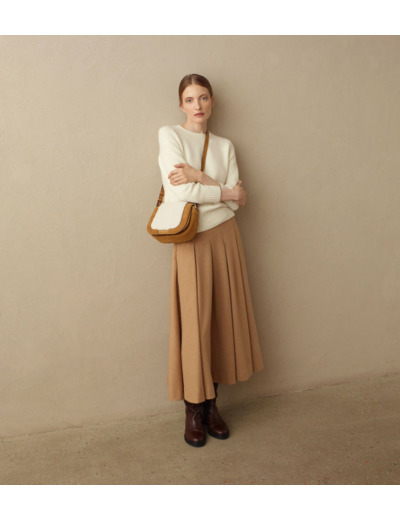 Sac bandoulière moyen modèle Ella en cuir suède et peau lainée