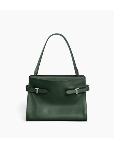 Sac porté épaule grand modèle Emie en cuir lisse et refente de velours