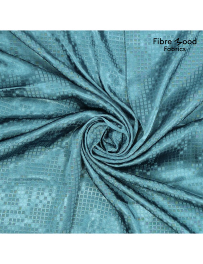 Fibre Mood - Tissu Jacquard de Viscose Satiné "Risa" Couleur Bleu Canard à Motif Fleurs
