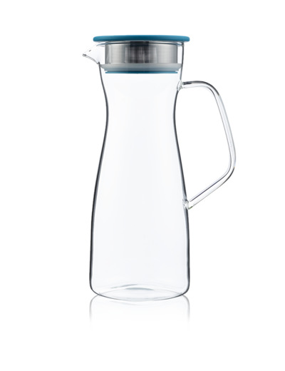 T.TOTEM Carafe à thé glacé 1,1L en verre avec filtre et couvercle turquoise