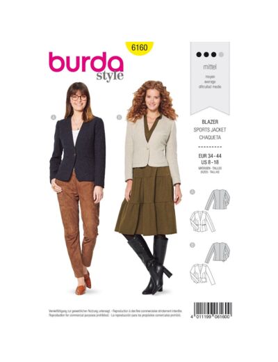 Burda Style – Patron Femme Veste Blazer n°6160 du 34 au 44